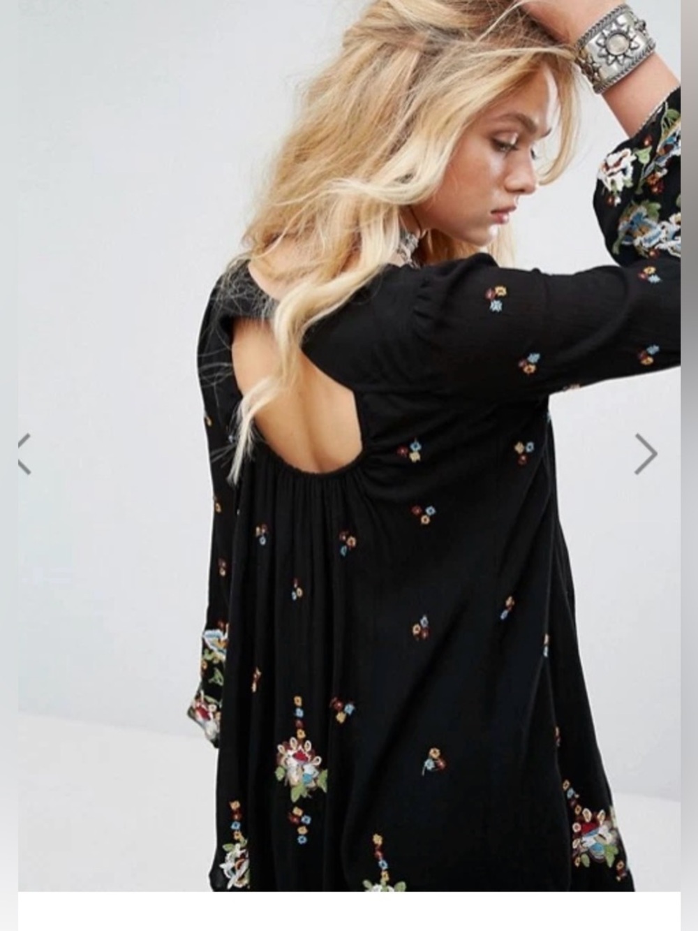 Free People Black Mini Dress with Multicolor Floral Embroidery - Picture 5 of 12